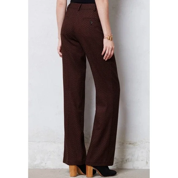 Anthropologie Leifsdottir Brown Geometric Diamond Print Flare Leg Pants Size 6 - Picture 4 of 11